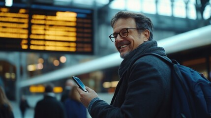 Aufkleber - A person standing outside, looking at their mobile device