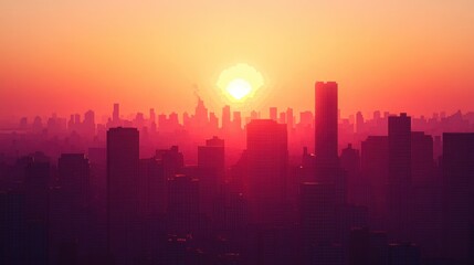 Poster - A beautiful sunset view of a city skyline