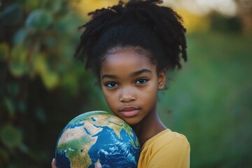 Poster - A young child holds a globe, symbolizing exploration and curiosity