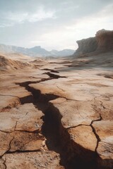 Poster - A crack in the desert floor with sand and rocks surrounding it, suitable for use as a background or to illustrate a story about isolation or adventure
