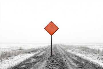 Canvas Print - A road sign stands out against a snowy backdrop, providing directions for travelers