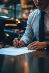 Canvas Print - Two businessmen discussing and signing documents