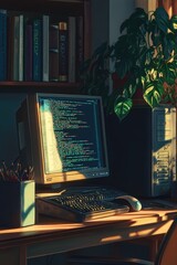 Canvas Print - A computer monitor placed on a wooden desk