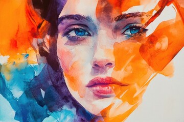 Wall Mural - A portrait of a woman with striking blue eyes, looking directly at the viewer