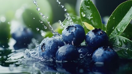 Wall Mural - Fresh blueberries with water droplets, perfect for food or still life photography