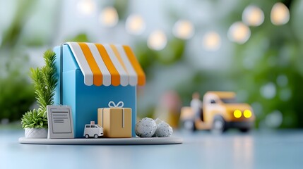 Poster - Visually Appealing 3D of an Online Shopping E Commerce Store Featuring a Vibrant Digital Interface with Colorful Interactive Buttons Icons and Product Displays  Sleek