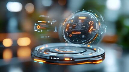 Poster - Futuristic 3D rendering of a sleek and high tech e commerce website showcasing a seamless online shopping experience with holographic product displays floating interface elements and a clean