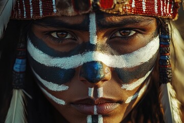 Poster - A close-up shot of a person with a colorful painted face, suitable for use in creative projects or as a design element
