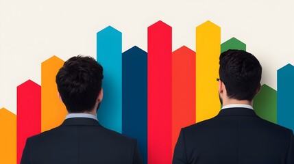 Aufkleber - Multidisciplinary data experts working together to create captivating 3D analytical charts and data visualizations using isometric colors and a polished digital art style with a modern