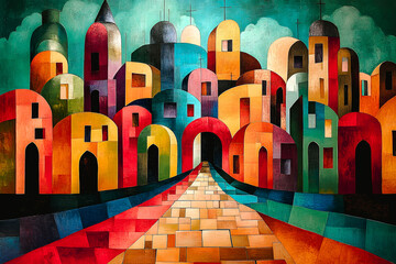 Wall Mural - Peinture contemporaine coloré représentant la ville