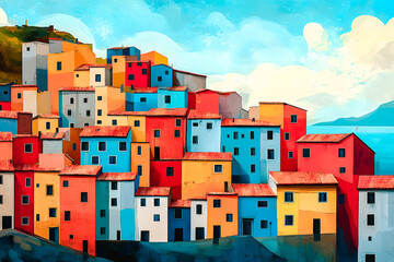 Wall Mural - Peinture contemporaine coloré représentant la ville