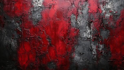 Aufkleber - An abstract textured painting featuring a rich blend of red, black, and gray hues, creating a striking visual contrast.