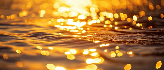 Wall Mural - a serene water surface reflecting golden sunlight, creating a mesmerizing bokeh effect in warm tones