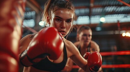 Poster - A woman is boxing with another woman