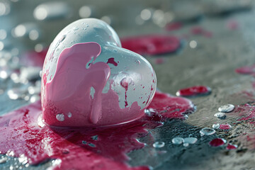 Poster - Sweet pink heart made of paint is melt dripping down. Valentines Day concept of love and romance