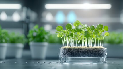 Futuristic Kitchen Display of Lab-Grown Food - Eco-Friendly Symbolizing Sustainable Agriculture Innovation