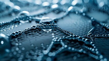 Aufkleber - The image is of a blue surface with many small, round, clear droplets of water