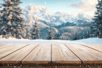 Aufkleber - An image of a desk with a cover of snowflakes and a winter landscape.