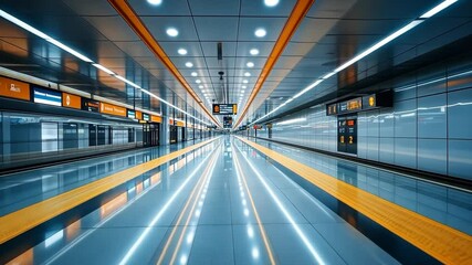 Poster - A large, empty train station with a bright, clean, and modern design
