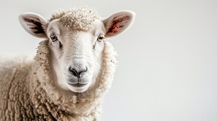 Poster - A white sheep with a black spot on its ear is staring at the camera