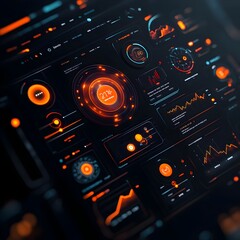 Poster - Sleek and Sophisticated Futuristic Digital Dashboard Featuring a Clean Geometric Layout Glowing Neon Interface Elements Transparent Screens