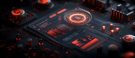 Poster - Cutting edge data dashboard featuring a luminescent touch enabled interface and intricate holographic data visualizations