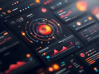 Poster - Striking data visualization with dynamic digital graphics and streamlined user interface design showcasing advanced futuristic elements
