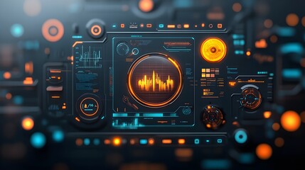 Poster - Captivating digital data visualization with holographic user interface elements neon lit control panels luminous graphs and charts and a sleek futuristic aesthetic