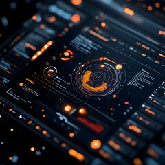 Poster - Futuristic digital dashboard featuring a clean minimalist geometric layout with glowing neon interface elements transparent screens and precision touch responsive controls