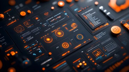 Poster - Innovative holographic user interface with dynamic and glowing digital data display elements sleek and minimalist technology background cinematic lighting and subtle aesthetic