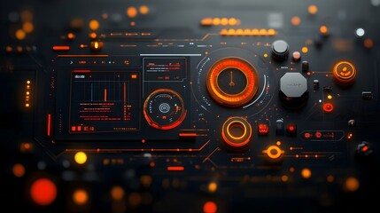 Poster - Innovative Digital Data Display with Futuristic Holographic User Interface Seamless of Glowing Panels Dynamic GUI and Cinematic Lighting for a Sleek Retrofuturistic Aesthetic