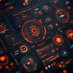 Poster - Captivating Cyberpunk Inspired Futuristic Digital Interface with Innovative HUD and GUI Elements Showcasing the Power of Advanced Technology and the Future of User Experience Design