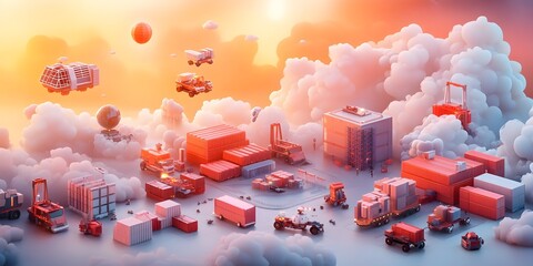 Poster - Streamlined AI powered global logistics ecosystem with seamless of smart warehouses autonomous vehicles and IoT enabled supply chain efficiently optimizing worldwide distribution through a vibrant