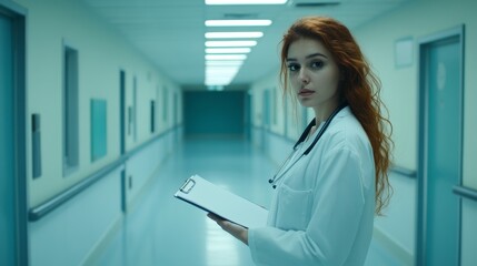 Confident Woman Doctor in Hospital Corridor