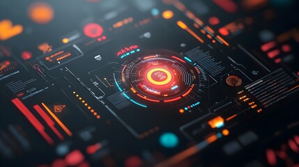 Poster - Striking digital data display with intricate futuristic user interface elements tactile holographic panels and cutting edge technology background  Showcasing a modern abstract