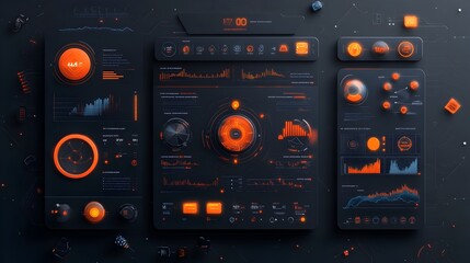 Poster - Stylized digital data display with modern minimalist geometric UI elements and modular layout  Futuristic clean HUD design for game interfaces and interactive technology backdrops