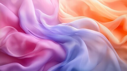 Poster - A soft, pastel-colored background with swirling, silk-like fabrics floating in the air, creating an ethereal and dreamy atmosphere