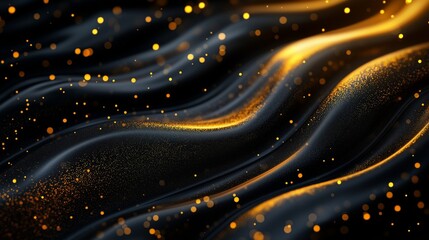 Poster - Black and gold abstract background with flowing liquid shapes, creating a luxurious wallpaper or banner design