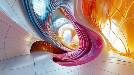 Poster - vibrant abstract hallway design featuring swirling colorful patterns and bright lighting in a modern