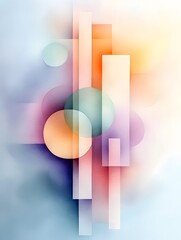 Poster - Ethereal pastel watercolor painting featuring soothing abstract shapes and a muted color palette of lavender sage and peach  The delicate brushstrokes and organic forms create a soft hazy appearance