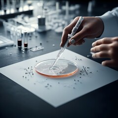 Poster - detailed examination of skilled hands expertly operating specialized pipetting tool carefully deposi