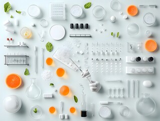 Poster - Professional Researcher in White Lab Coat Meticulously Mixing Liquids with Glass Pipette in Clinical Laboratory Setting with Various Scientific Glassware and Equipment