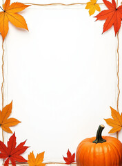 Aufkleber - A rustic autumn theme features colorful leaves and pumpkins alongside a delicate border, set against a crisp white background._00003_