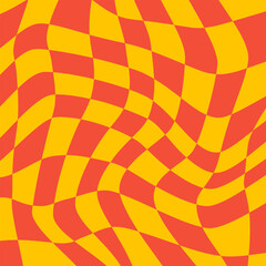 Poster - Twisted checkered colorful background. Abstract vector pattern. Red and yellow colors. Retro wavy psychedelic checkerboard	