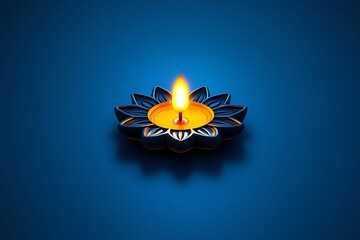 Poster - Simple minimalist icon of a glowing diya (oil lamp) with clean lines, symbolizing the essence of the Festival of Lights