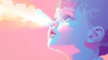 Wall Mural - Joyful Baby Portrait with Rainbow Prism Effect - Minimalist Anime Vector Illustration in Adobe Illustrator Style