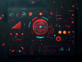 Poster - Futuristic digital interface with holographic displays abstract data visualization infographics and streamlined touch screen control panels