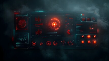 Poster - Futuristic game background design featuring a captivating HUD and GUI digital technology sleek and minimalist interface with holographic elements neon infused aesthetics