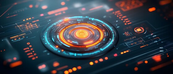 Poster - Immersive futuristic game environment with a dynamic and interactive HUD state of the art graphical user interface seamlessly blending cutting edge digital technology and generative AI