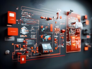 Poster - Futuristic global shipping command center with interconnected supply routes container ship logistics data driven decision making AI powered analytics dynamic 3D projections